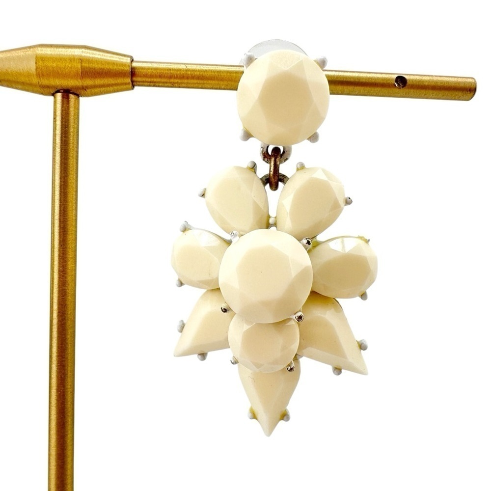 J Crew Earrings, Chunky Mod Style in Cream Ivory with White Enamel - Picture 3 of 8